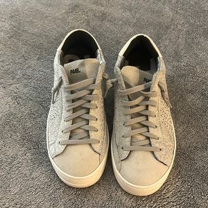 P448 light gray leopard suede sneakers